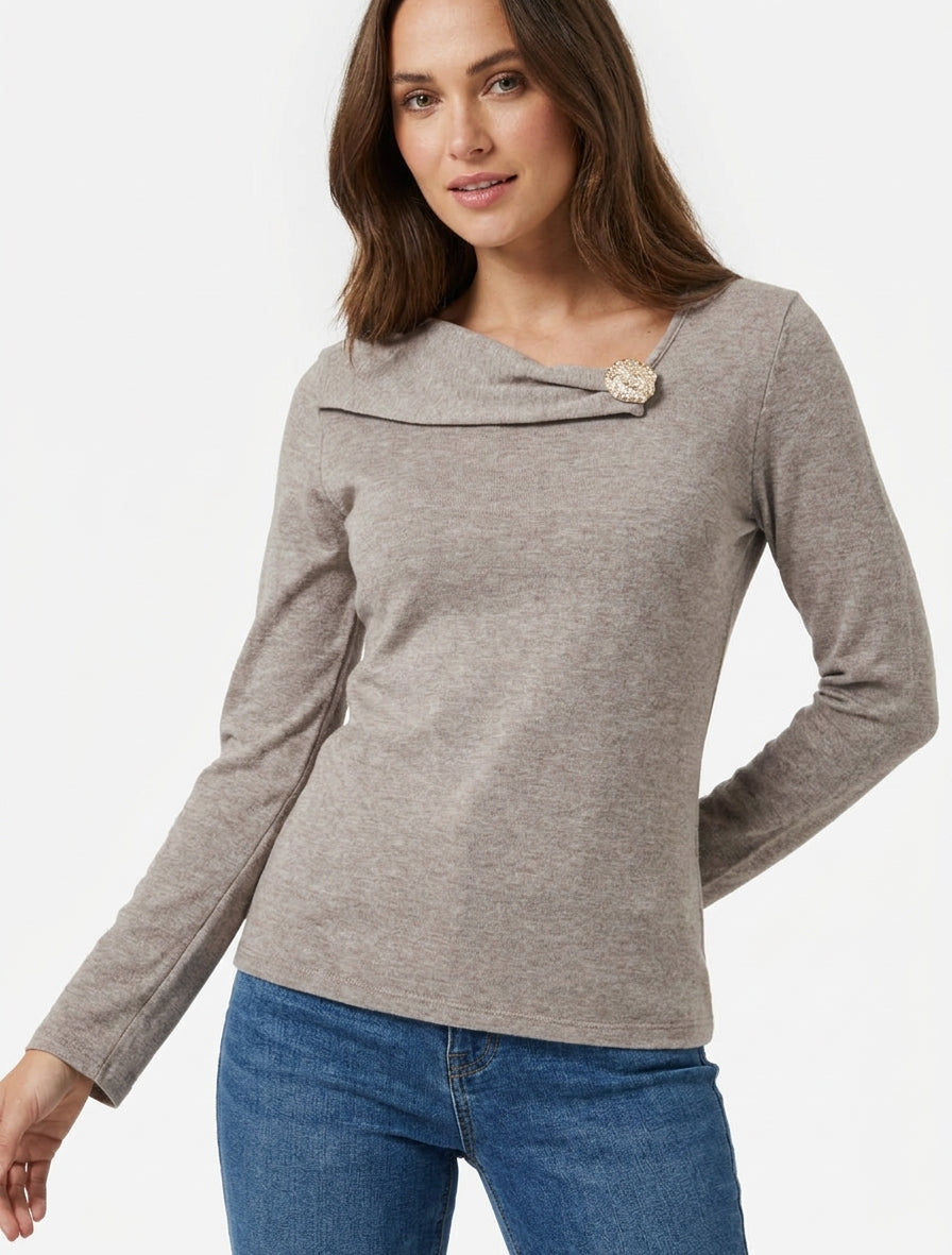 Feiner Pullover mit Schmuckbesatz - Maulwurf