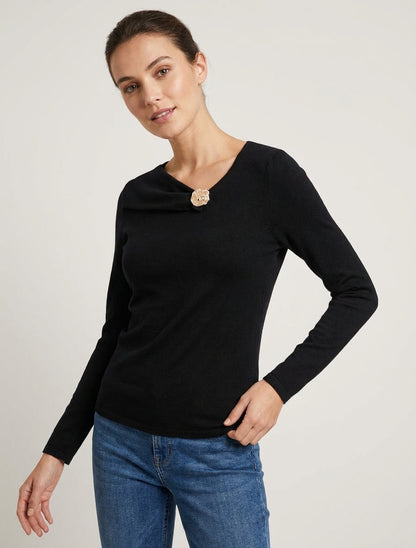 Feiner Pullover mit Schmuckbesatz - Schwarz