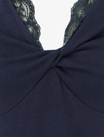 Pull fin à col noué - Marine - 3