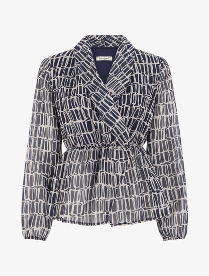 Blouse imprimée à col cache-coeur - Marine - 1