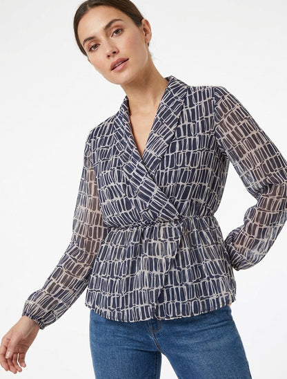 Wickelbluse mit Druckmuster - Marine