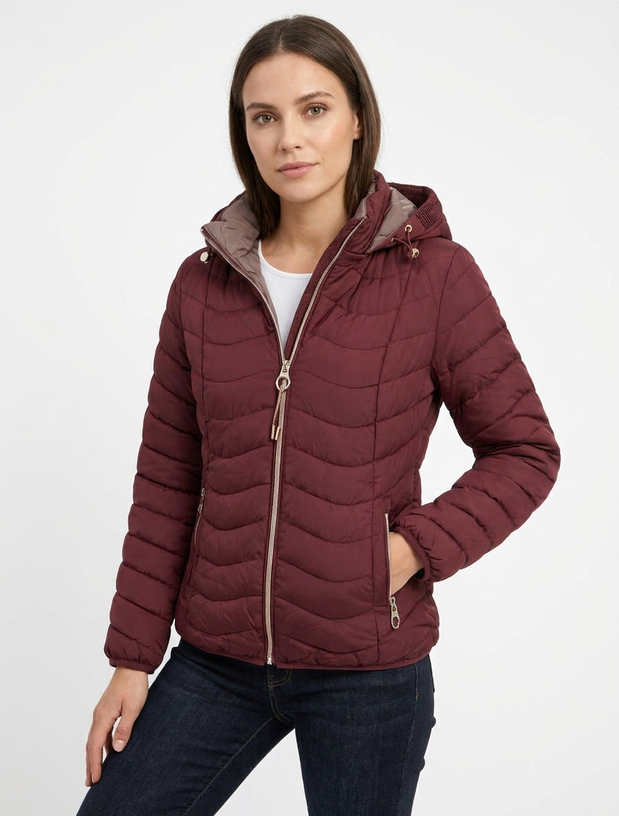 Taillierte gesteppte Daunenjacke - Bordeaux