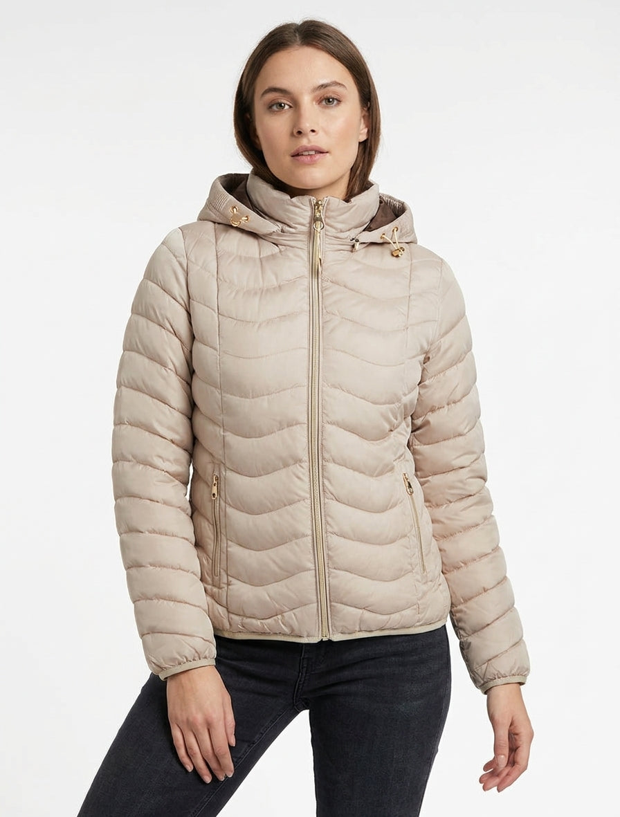 Taillierte gesteppte Daunenjacke - Beige