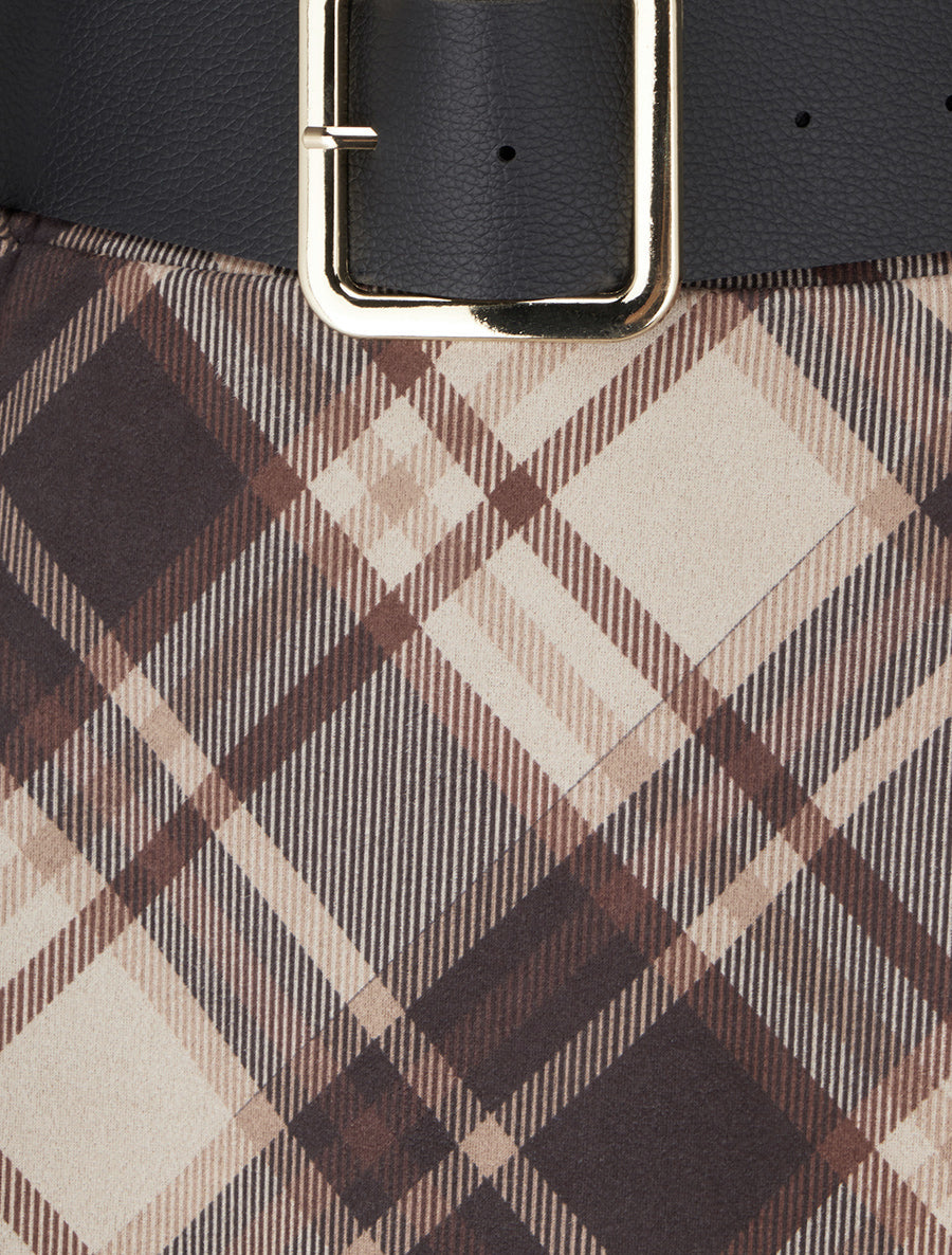 Jupe mi-longue imprimé tartan écossais - Beige - 3