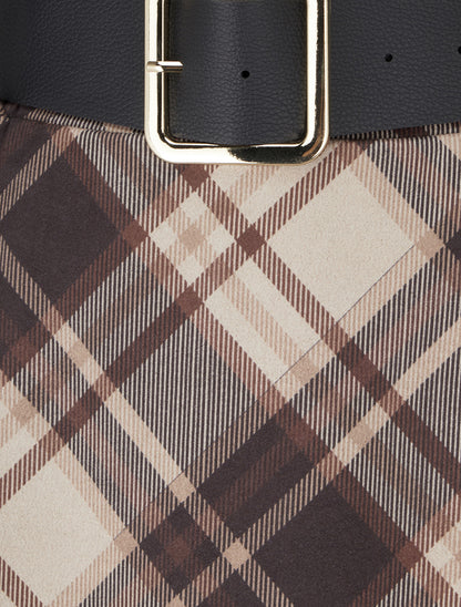 Jupe mi-longue imprimé tartan écossais - Beige - 3