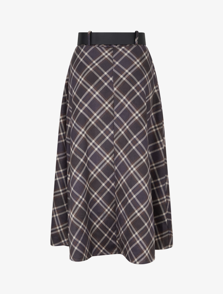 Jupe mi-longue imprimé tartan écossais - Marine - 2