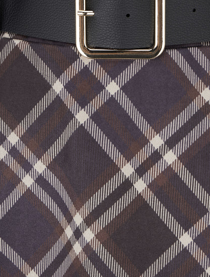 Jupe mi-longue imprimé tartan écossais - Marine - 3