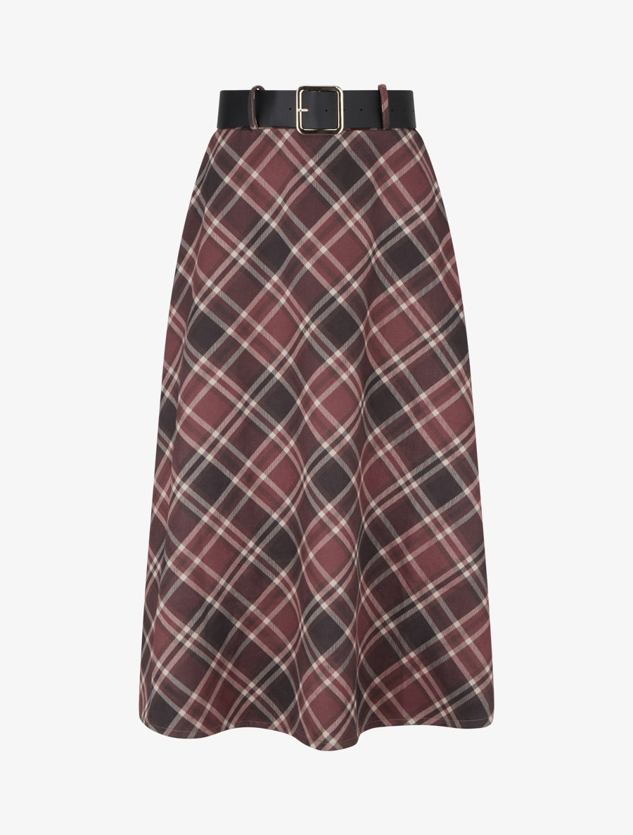 Jupe mi-longue imprimé tartan écossais - Bordeaux - 1
