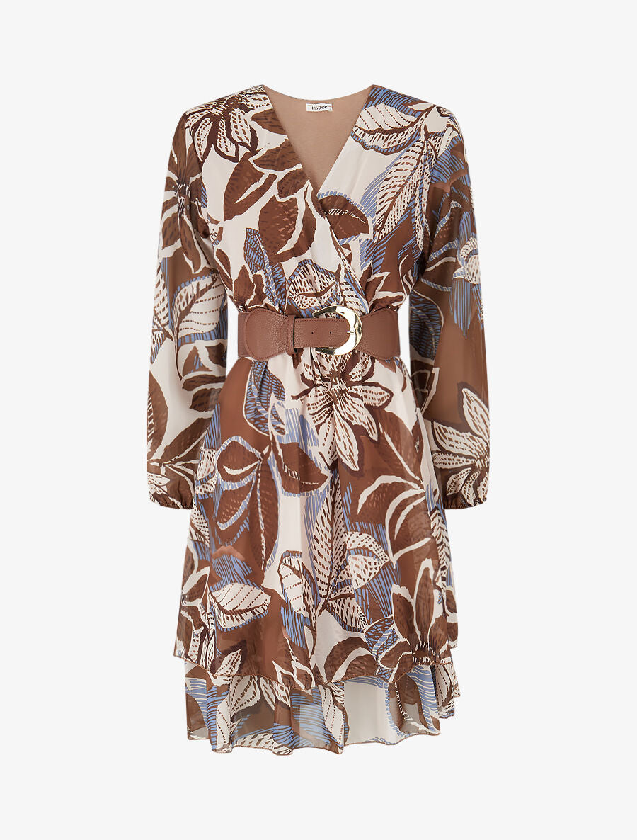 Robe à basque imprimé fleuri - Marron - 5