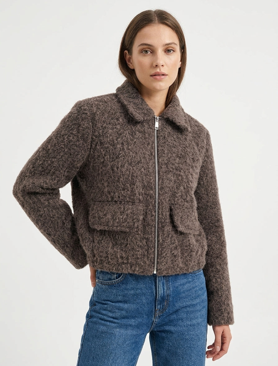 Kugelschnitt-Flauschjacke - Braun
