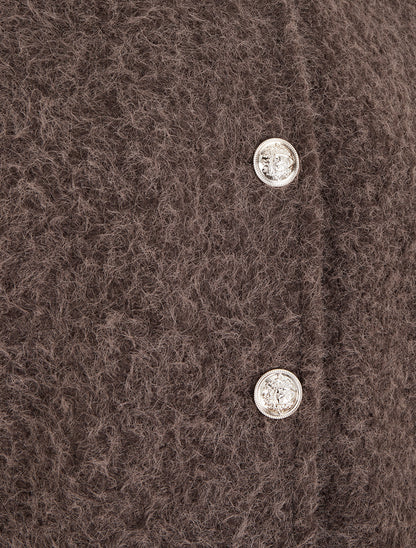 Veste courte duveuteuse et zippée - Marron - 3