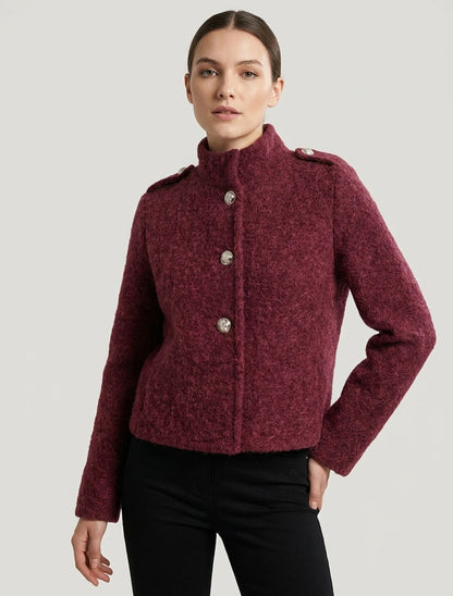 Kurze, flauschige und mit Reißverschluss versehene Jacke - Rot