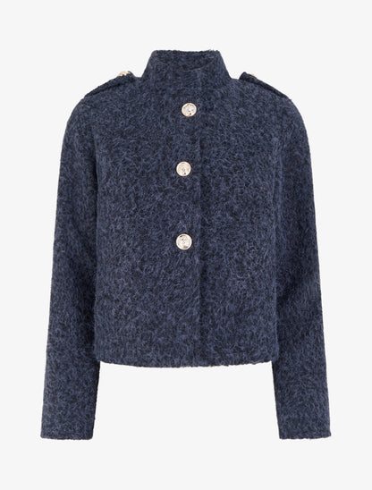Veste courte duveuteuse et zippée - Marine - 1