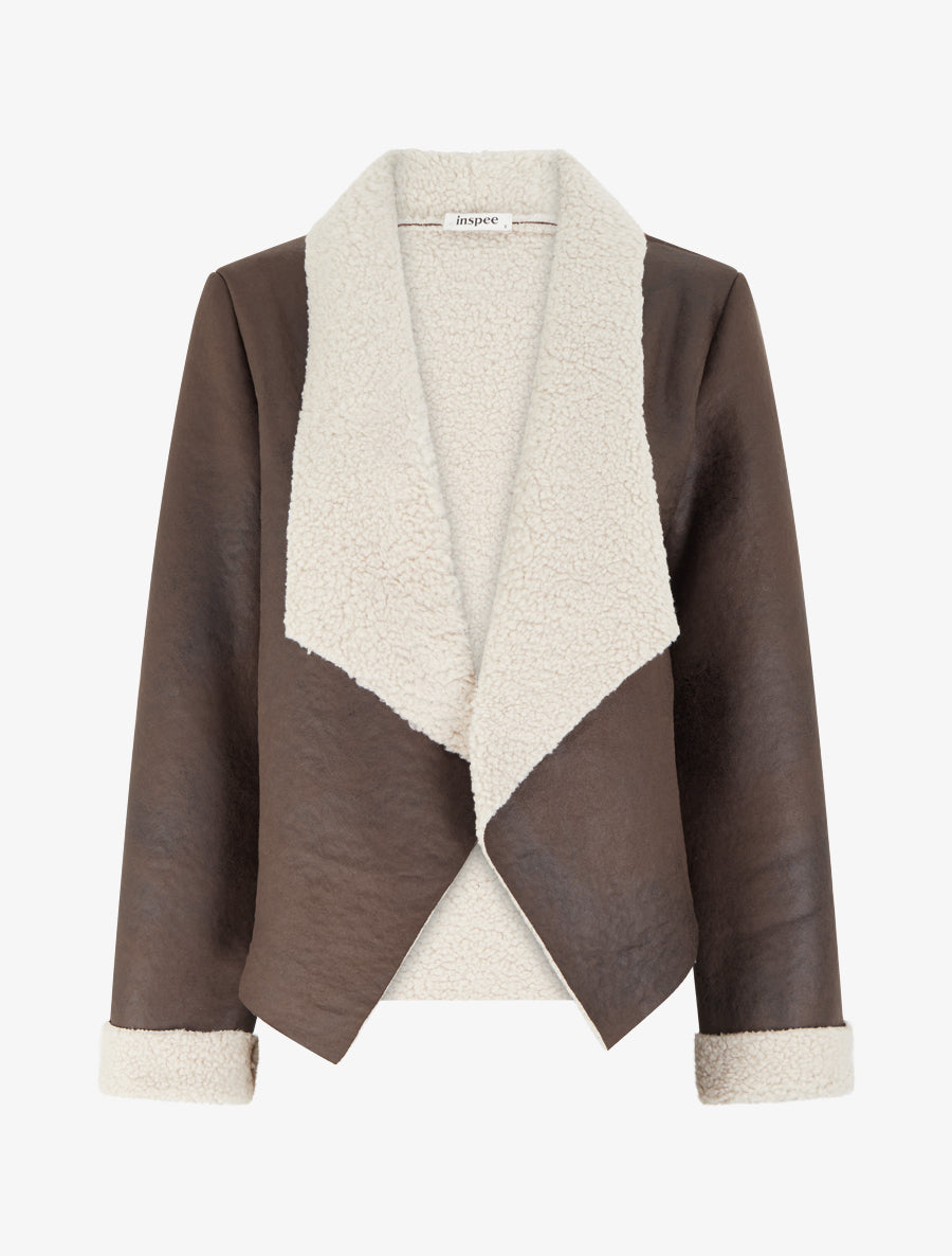 Blouson aviateur à col châle moumoute - Marron - 1