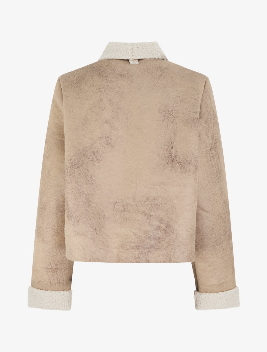 Blouson aviateur à col châle moumoute - Beige - 2