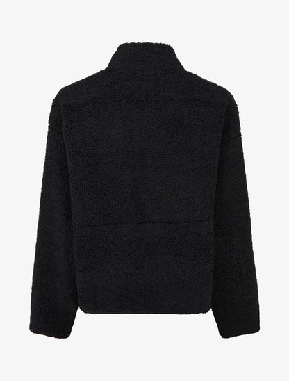 Veste effet laine bouclée à col montant - Noir - 2