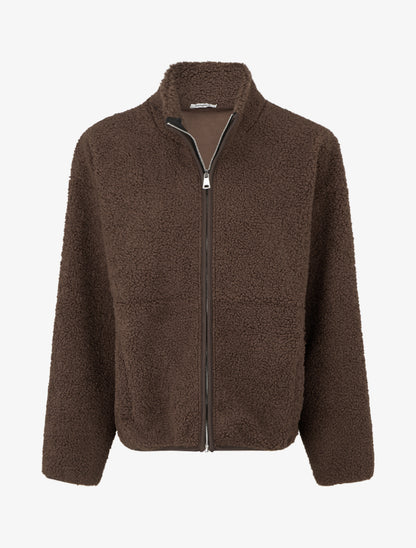 Veste effet laine bouclée à col montant - Marron - 1