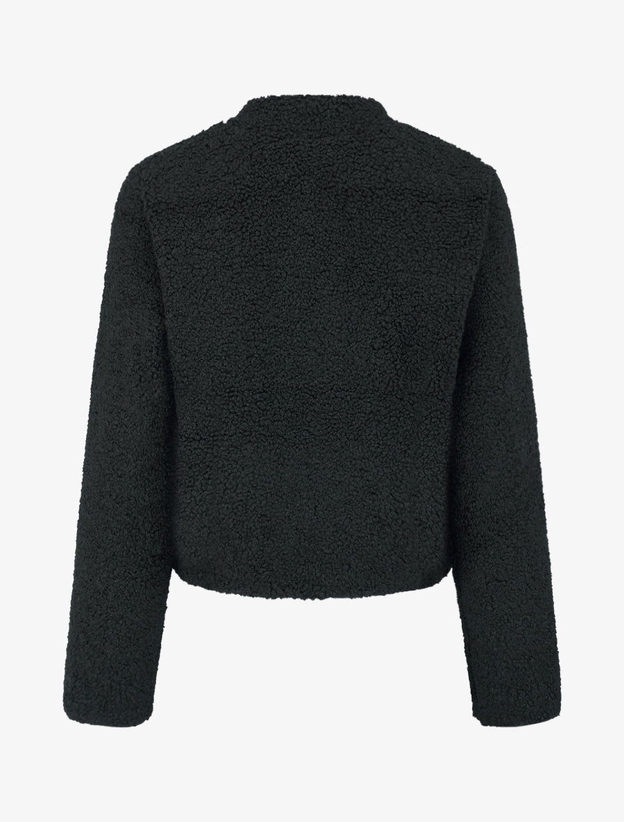 Veste effet laine bouclée style officier - Noir - 2