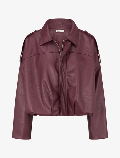 Veste simili ample style bomber - Lie de vin - 1