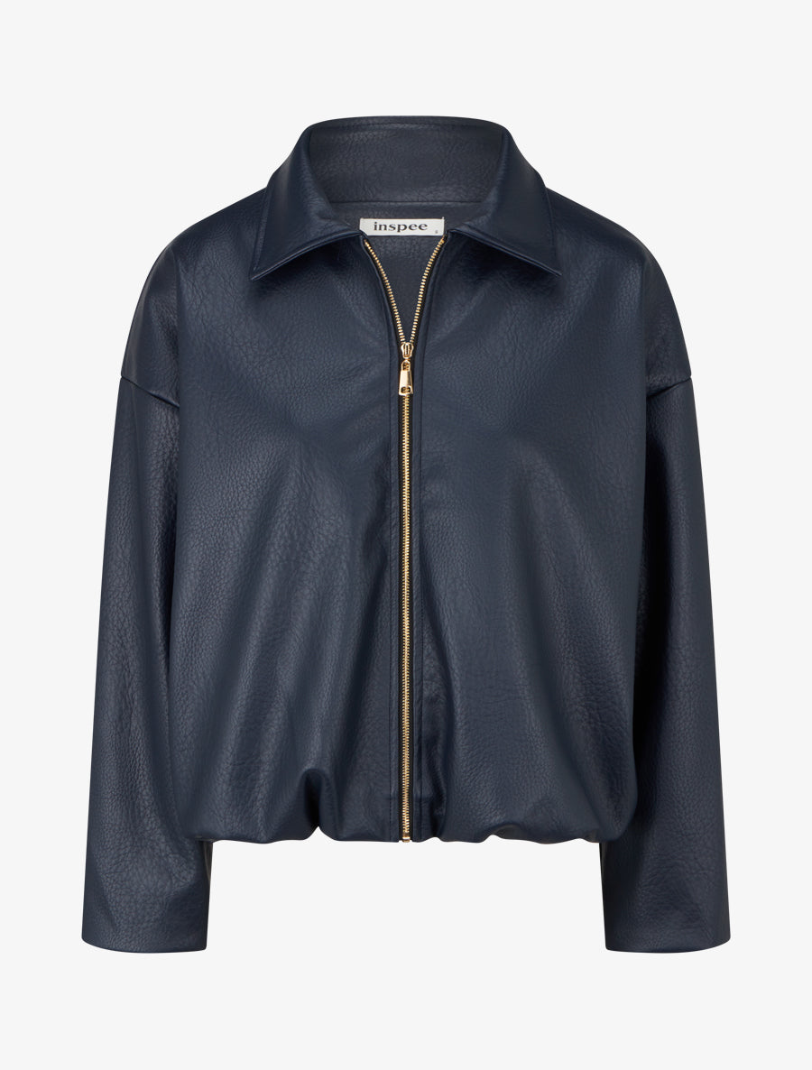 Bomber en simili coupe boule - Bleu nuit - 1