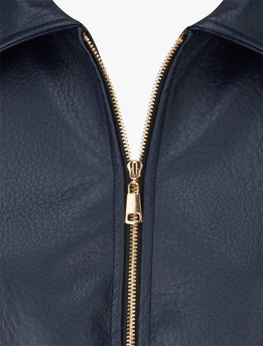 Bomber en simili coupe boule - Bleu nuit - 3