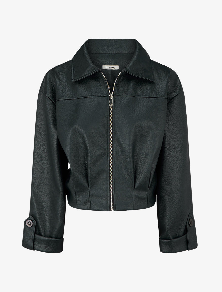 Blouson court en simili - Noir - 1