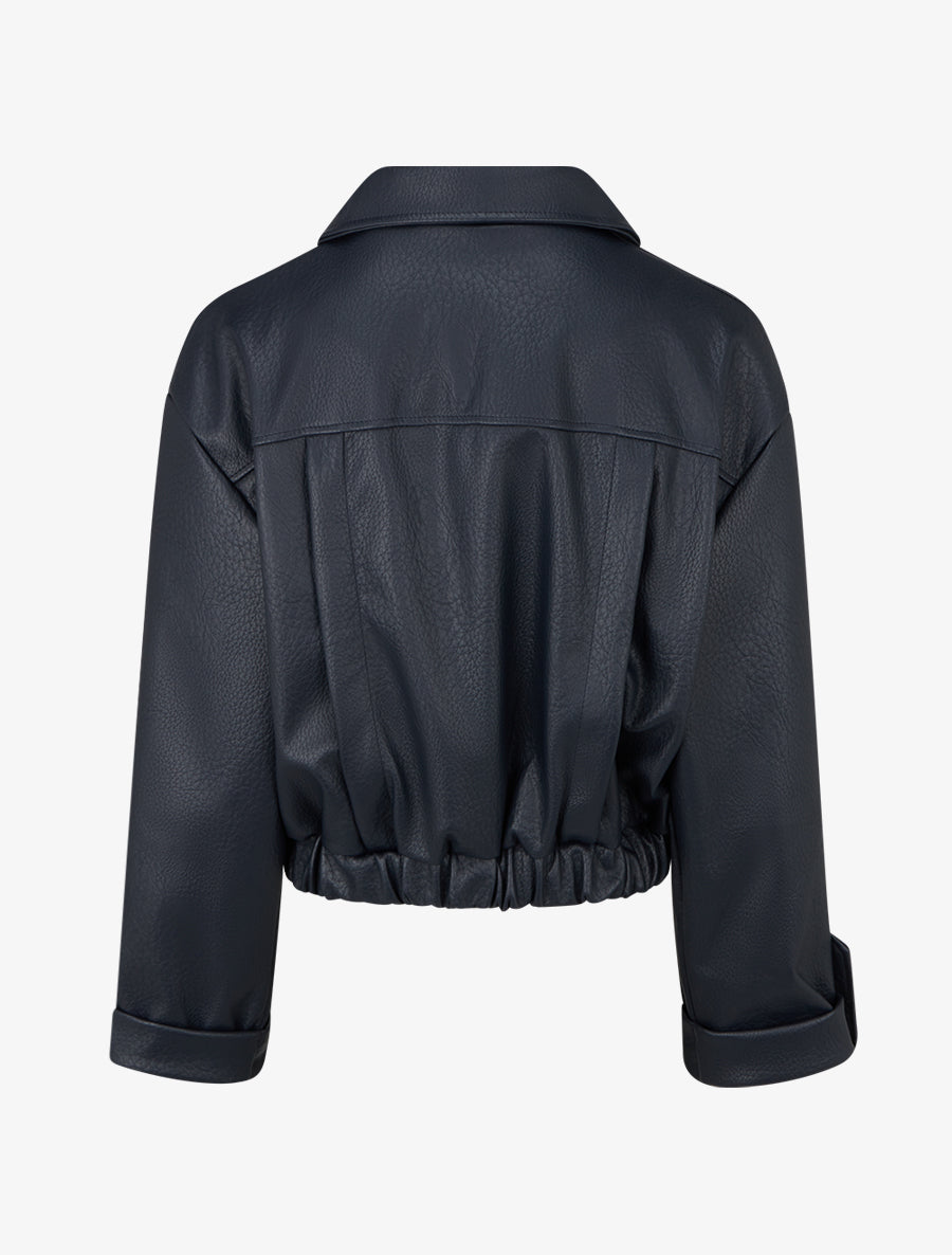 Blouson court en simili - Bleu nuit - 2