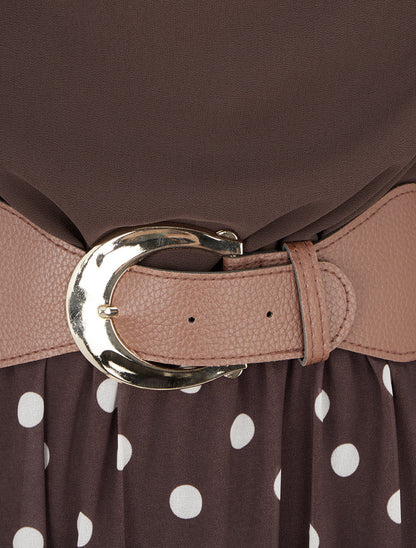 Robe droite à pois manches longues - Marron - 3
