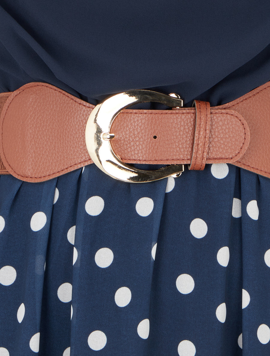 Robe droite à pois manches longues - Marine - 3