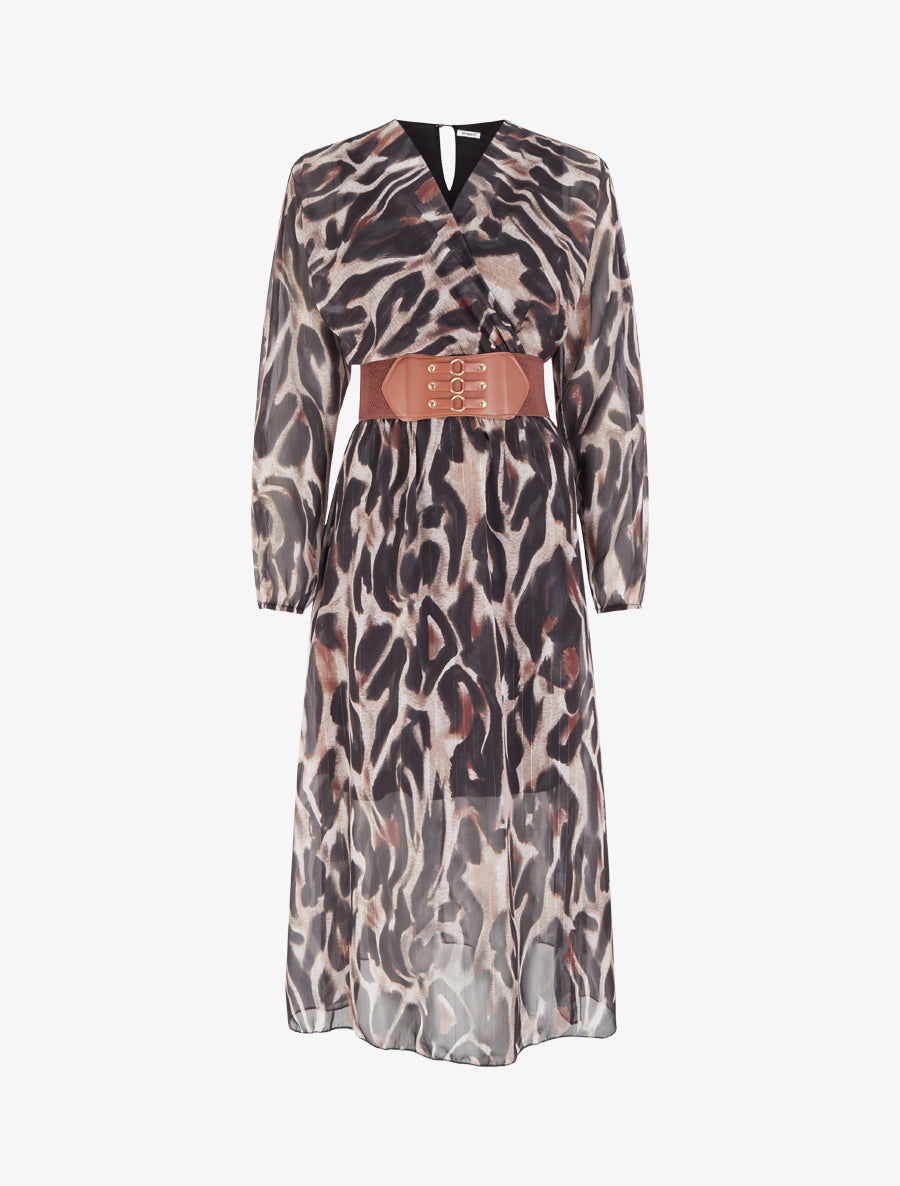 Robe longue imprimé abstrait à rayures irisées - Noir - 1