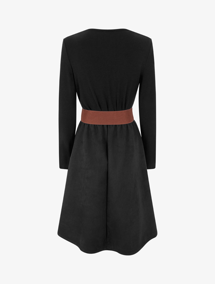 Robe bimatière à col bénitier - Noir - 2