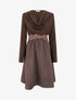 Robe bimatière à col bénitier - Marron - 1