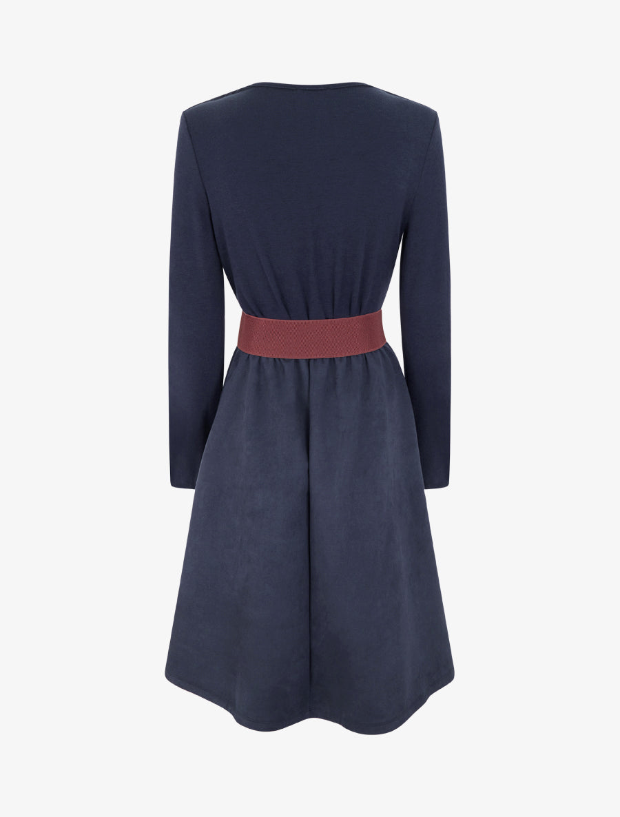 Robe bimatière à col bénitier - Marine - 2
