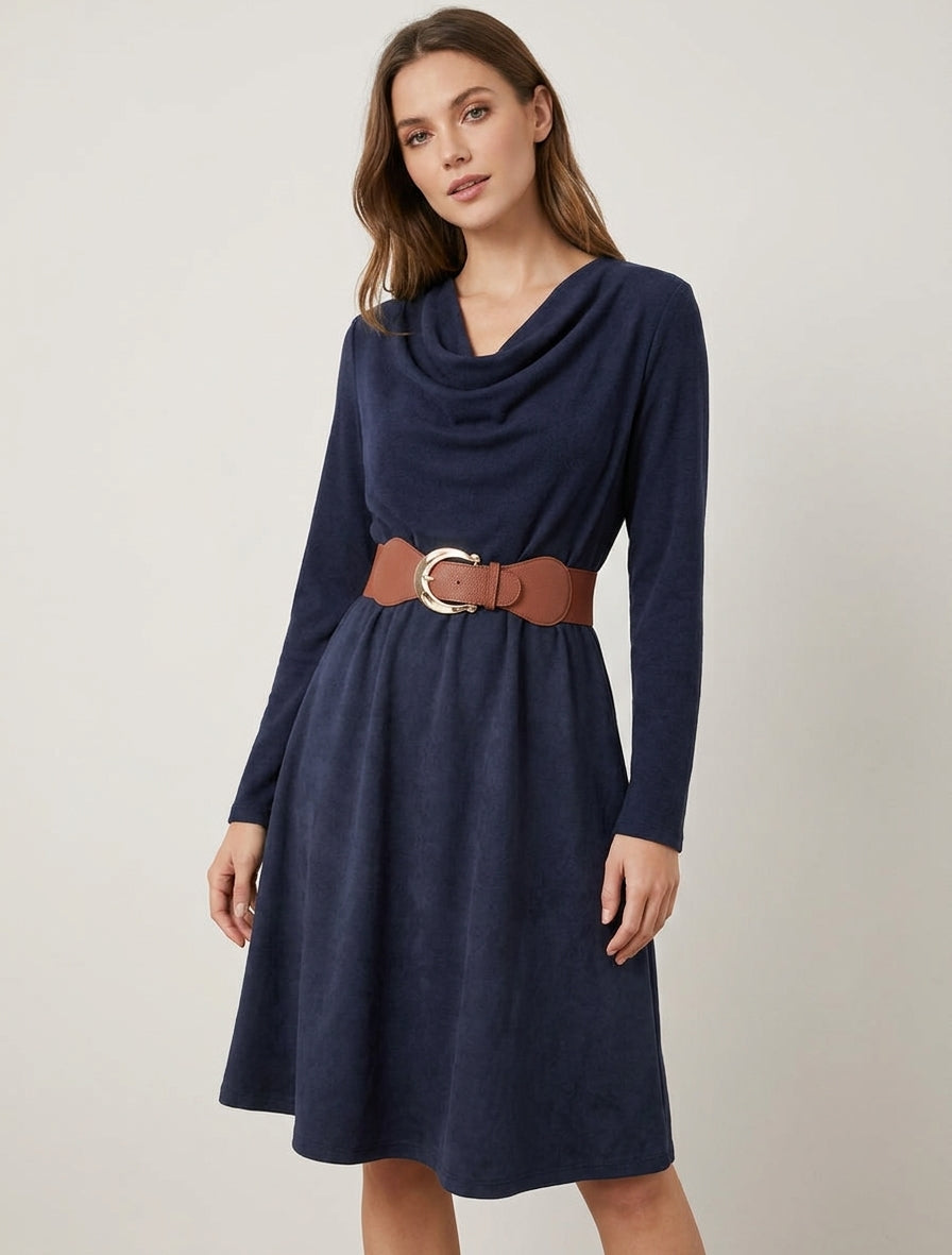 Zweiteiliges Kleid mit Wasserfallausschnitt - Marine