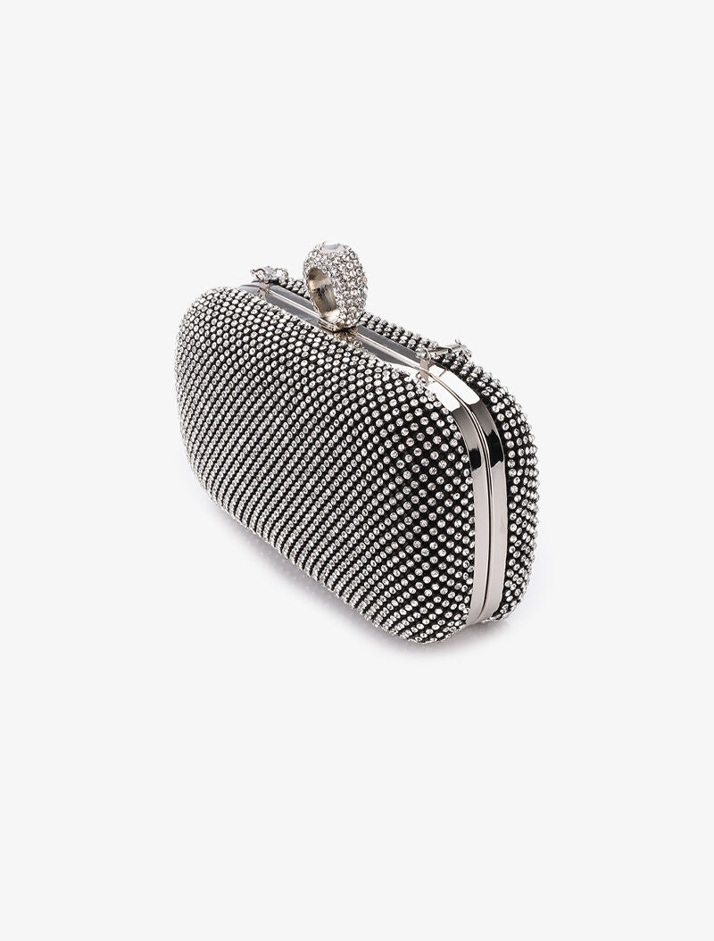Minaudière à bords arrondis et strass - Noir - 2