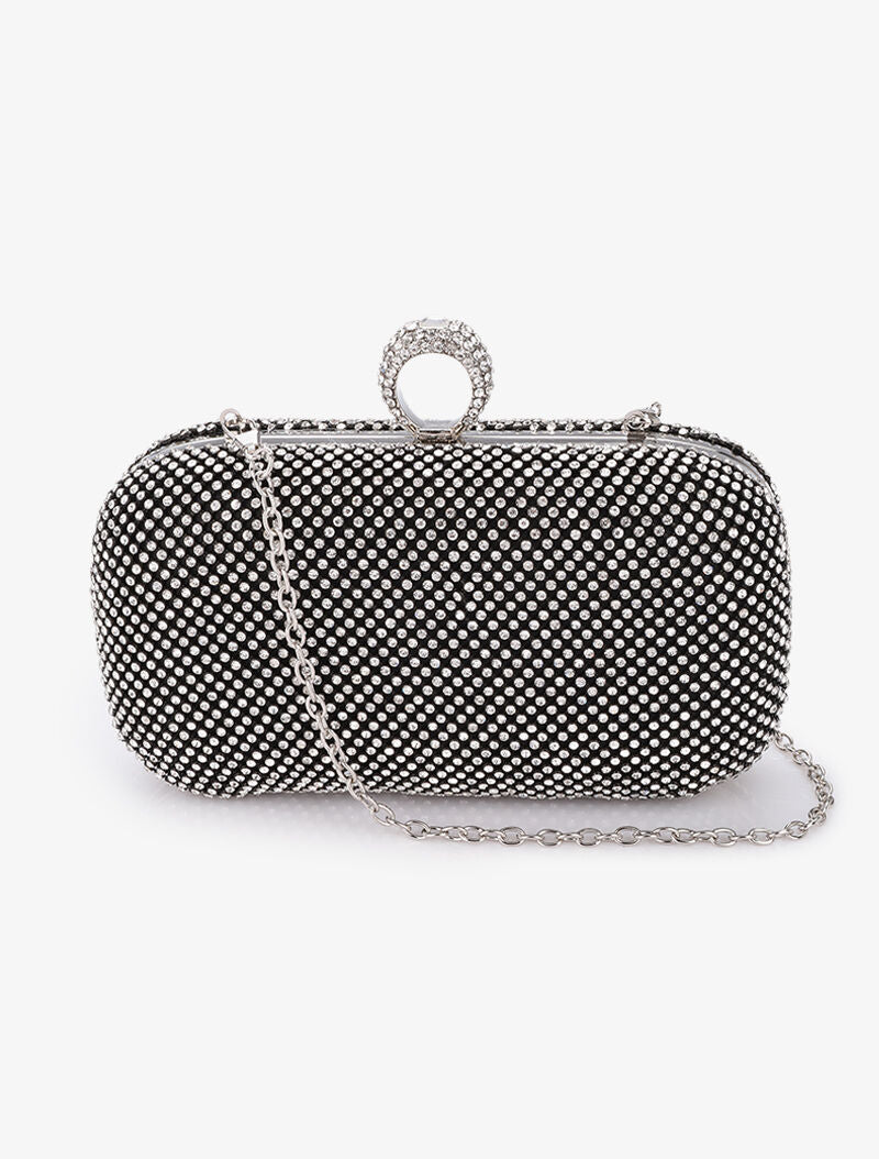 Minaudière à bords arrondis et strass - Noir - 3