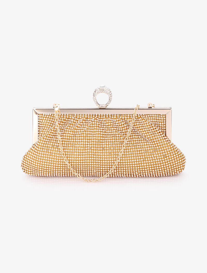 Pochette style bourse à strass et fermoir bague - Or - 1