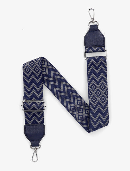 Bandoulière réglable en tissu motif graphique - Marine - 1