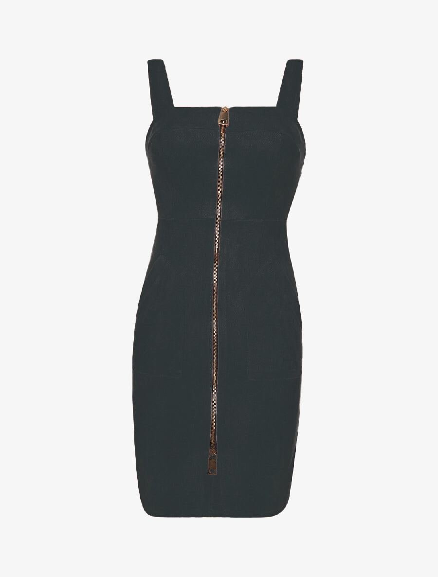 Robe daim zippée - Noir - 1