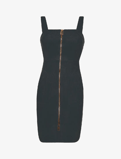 Robe daim zippée - Noir - 1
