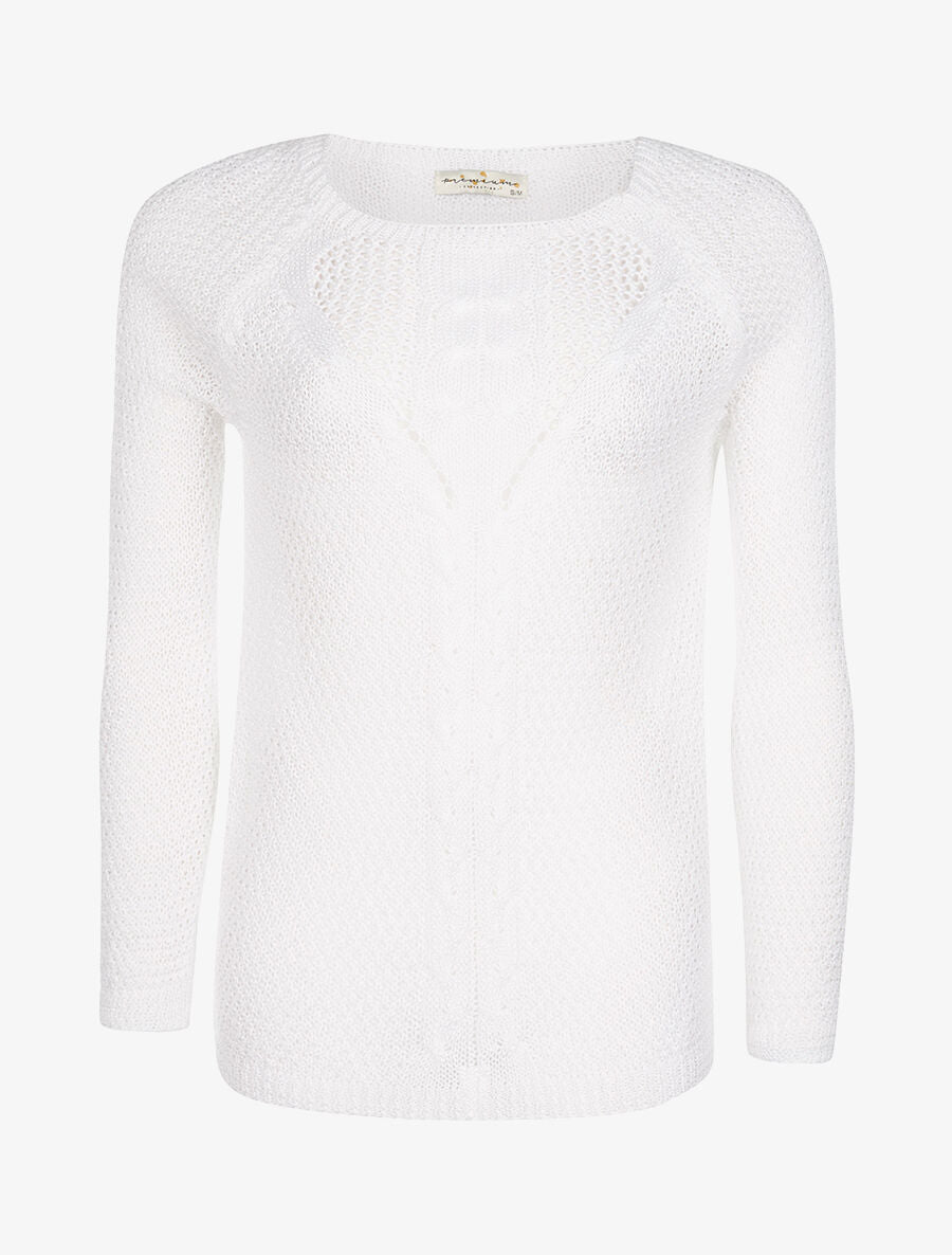 Pull uni maille ajourée - blanc - 1