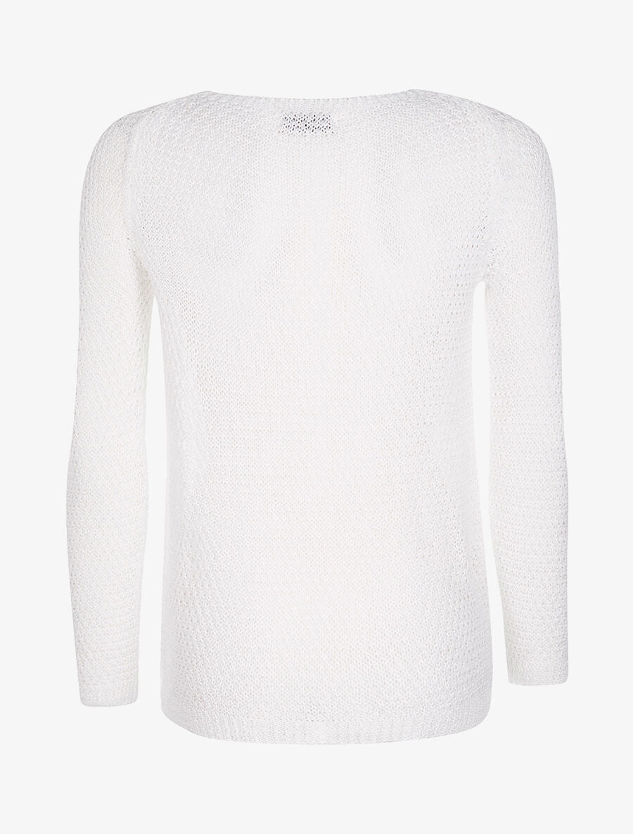 Pull uni maille ajourée - blanc - 2