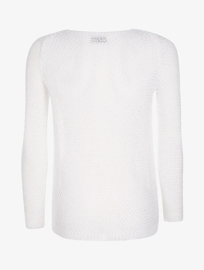 Pull uni maille ajourée - blanc - 2
