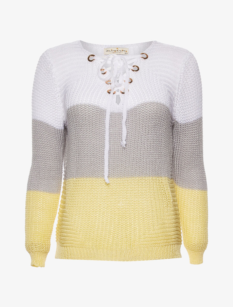 Pull tricolore à corsage - jaune - 1