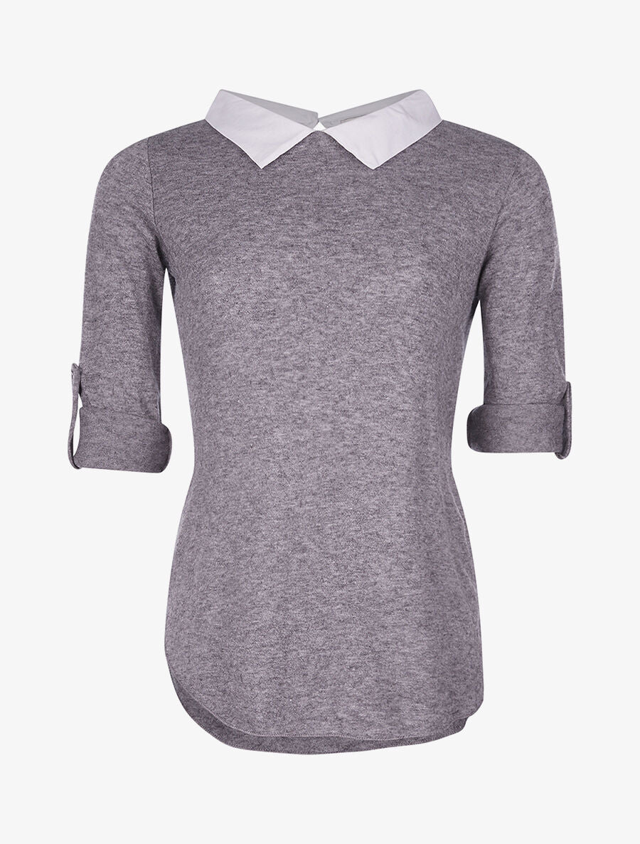Pull doux col chemise - gris - 3