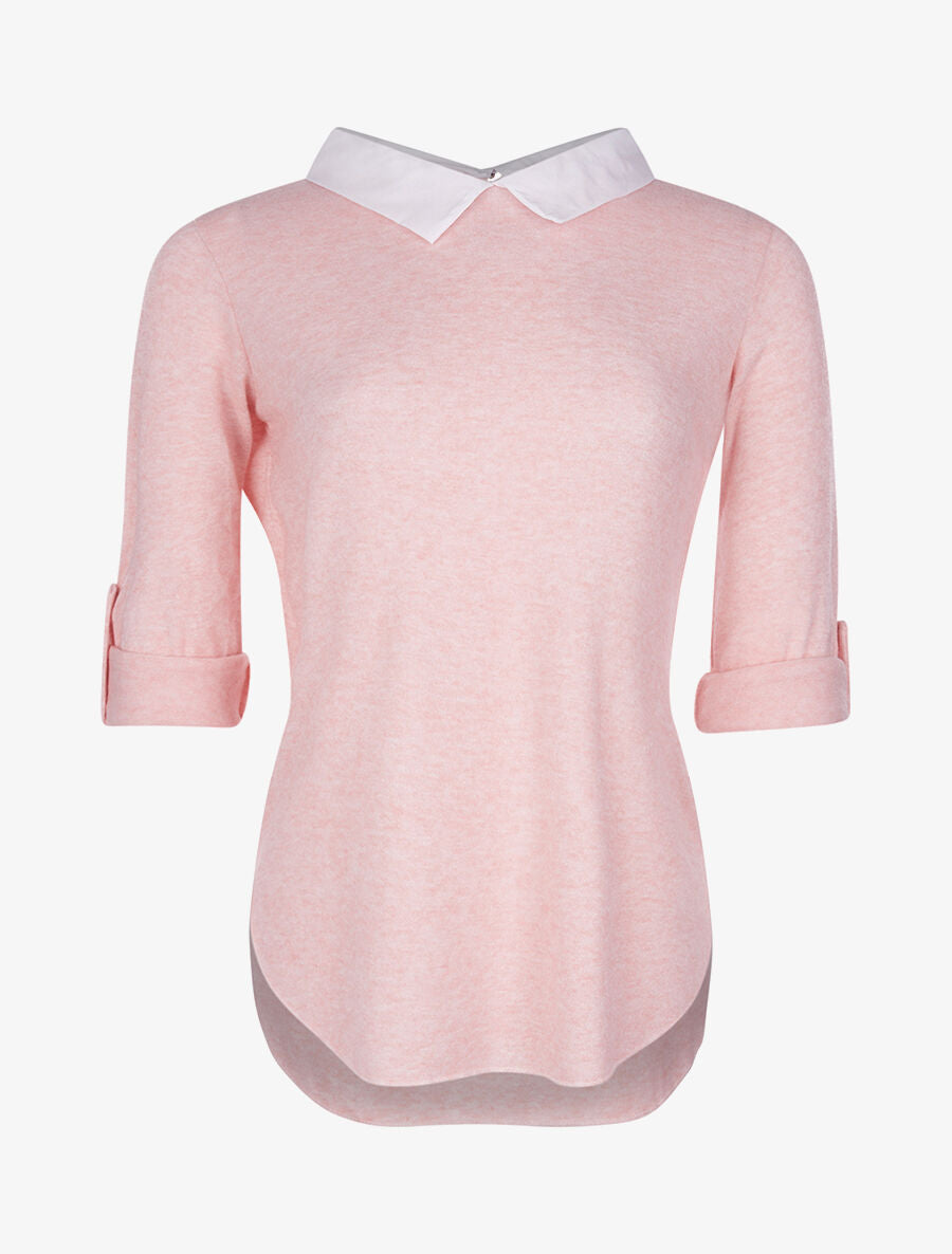 Pull doux col chemise - rose - 1
