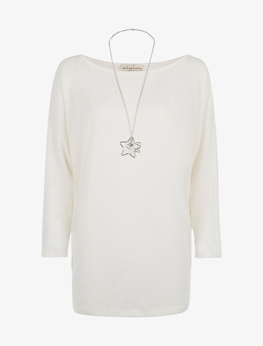 Pull doux et sautoir étoile - blanc - 1