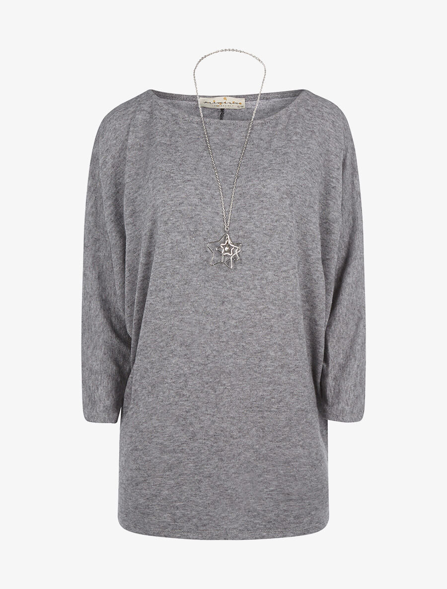 Pull doux et sautoir étoile - gris - 1