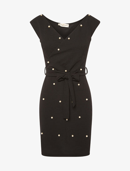Robe perlée coeur-croisé - noir - 3