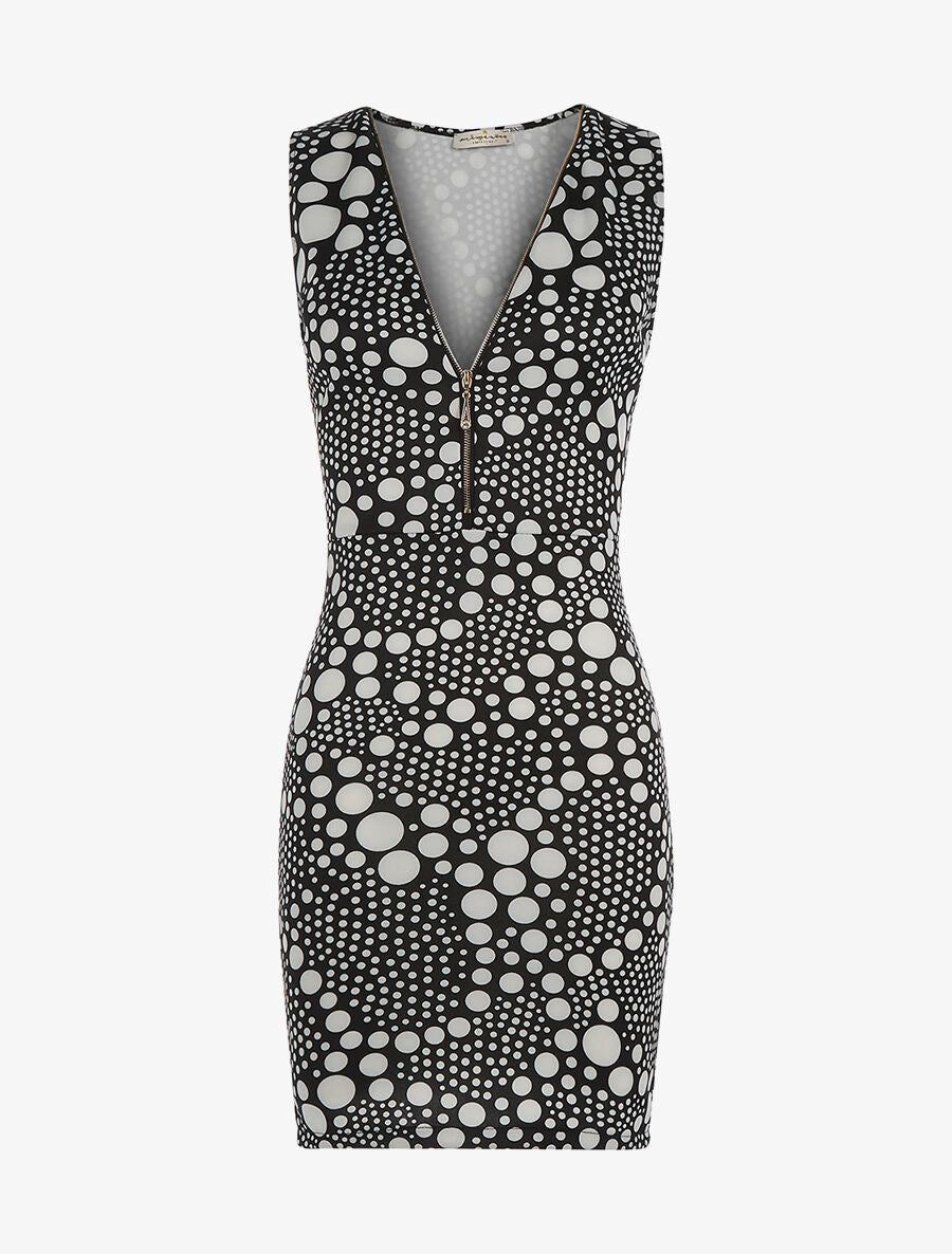 Robe à pois décolleté zippé - noir - 3